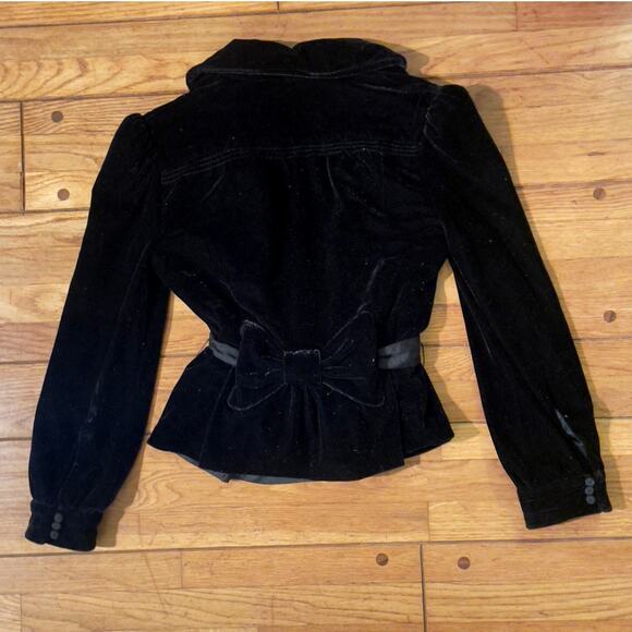 MARC JACOBS Womens Black Silk Crushed Velvet Bow Belted Jacket Blazer Coat - Picture 12 of 16